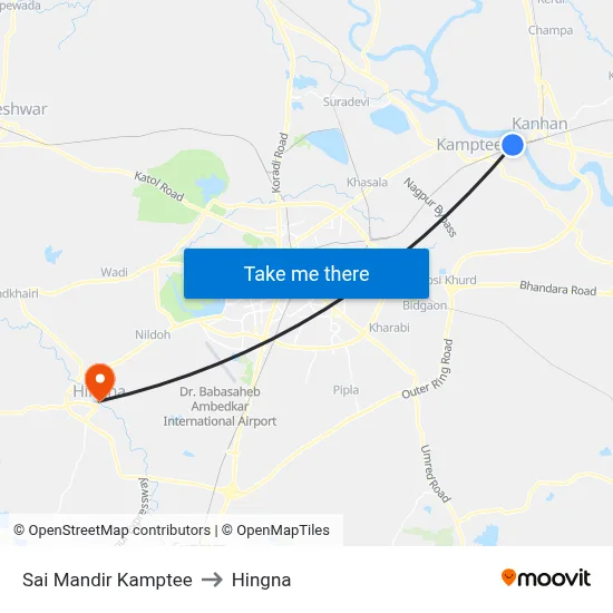 Sai Mandir Kamptee to Hingna map