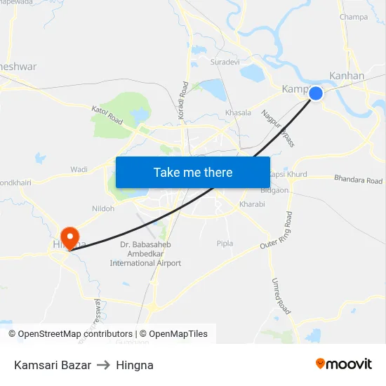 Kamsari Bazar to Hingna map