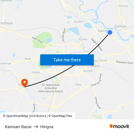 Kamsari Bazar to Hingna map