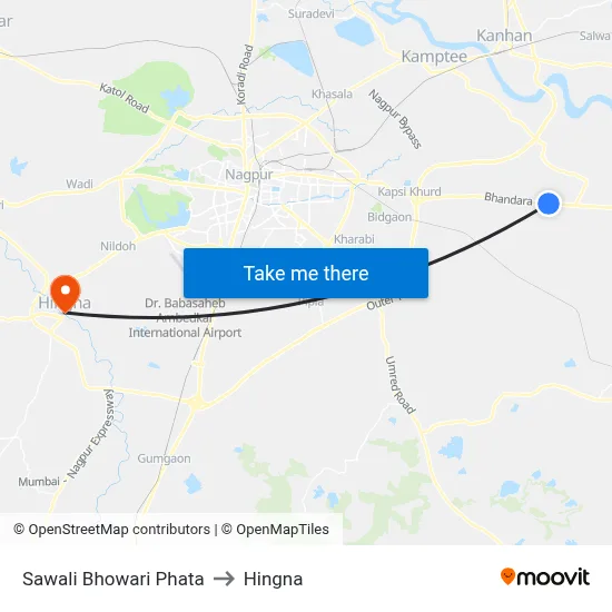 Sawali Bhowari Phata to Hingna map