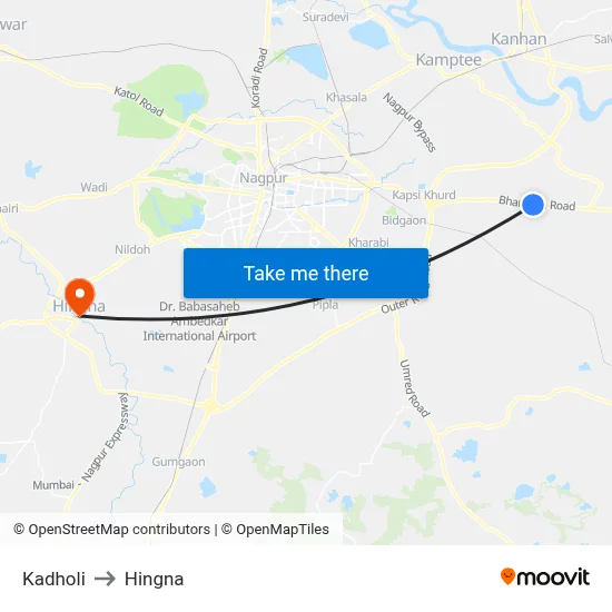 Kadholi to Hingna map