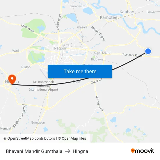 Bhavani Mandir Gumthala to Hingna map