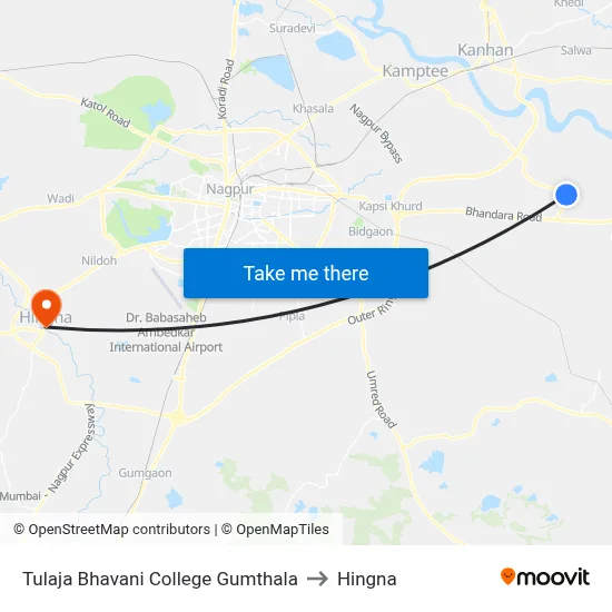 Tulaja Bhavani College Gumthala to Hingna map