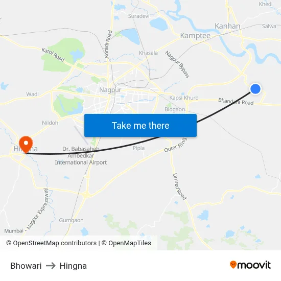 Bhowari to Hingna map