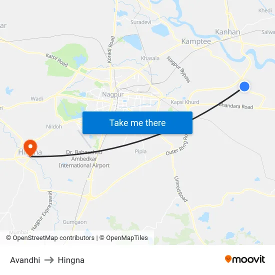 Avandhi to Hingna map