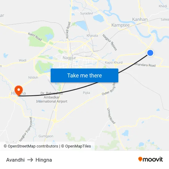 Avandhi to Hingna map
