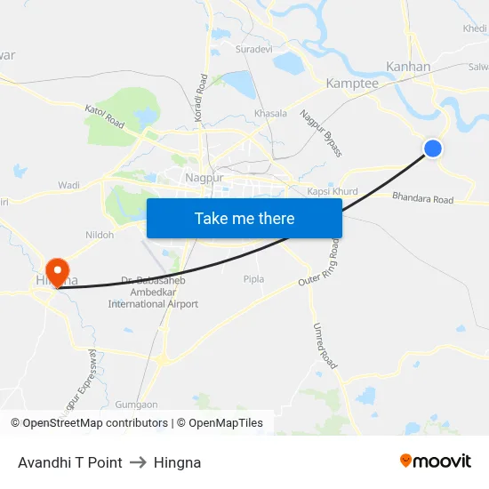 Avandhi T Point to Hingna map
