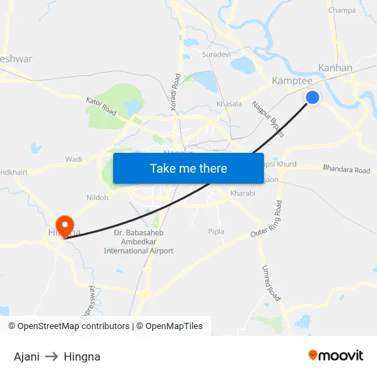 Ajani to Hingna map
