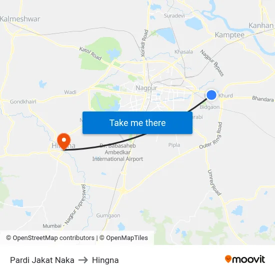 Pardi Jakat Naka to Hingna map