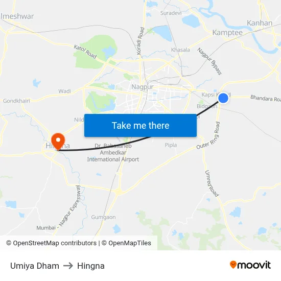 Umiya Dham to Hingna map