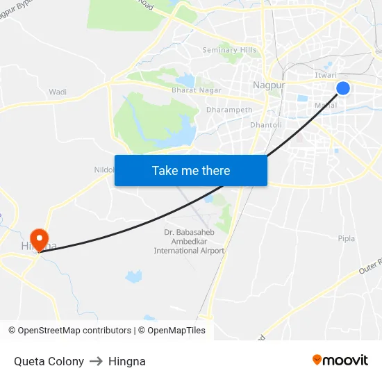 Queta Colony to Hingna map