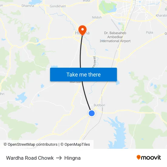 Wardha Road Chowk to Hingna map