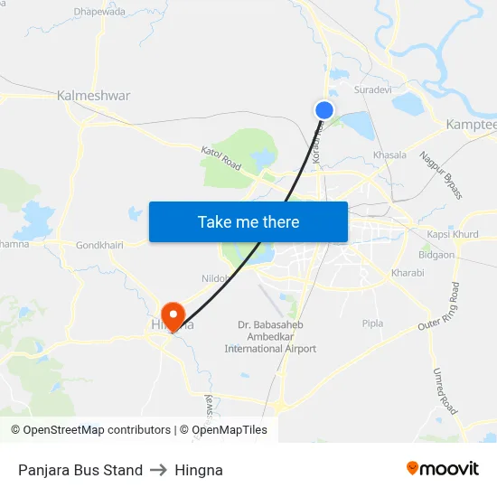 Panjara Bus Stand to Hingna map