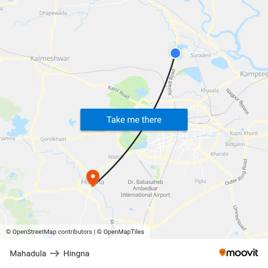 Mahadula to Hingna map