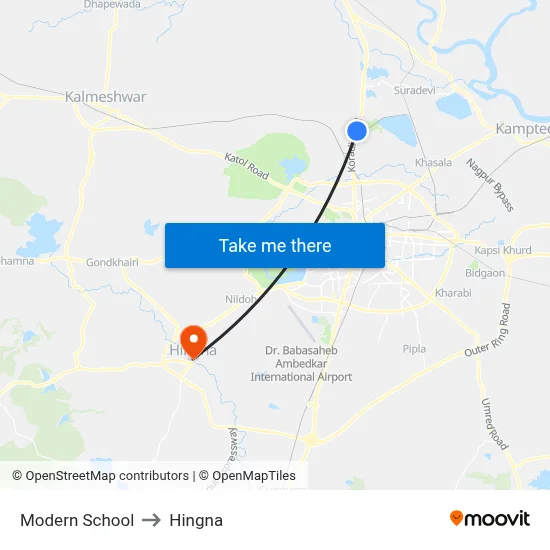 Modern School to Hingna map