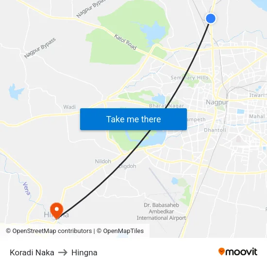 Koradi Naka to Hingna map