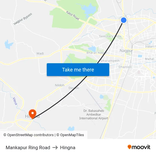 Mankapur Ring Road to Hingna map