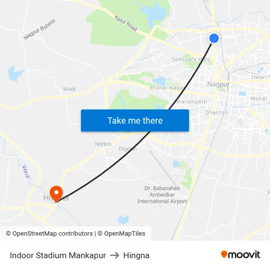 Indoor Stadium Mankapur to Hingna map