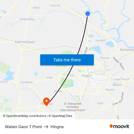 Walani Gaon T Point to Hingna map