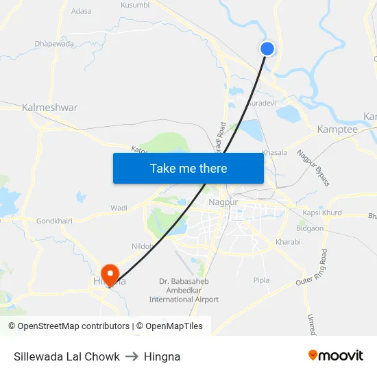Sillewada Lal Chowk to Hingna map