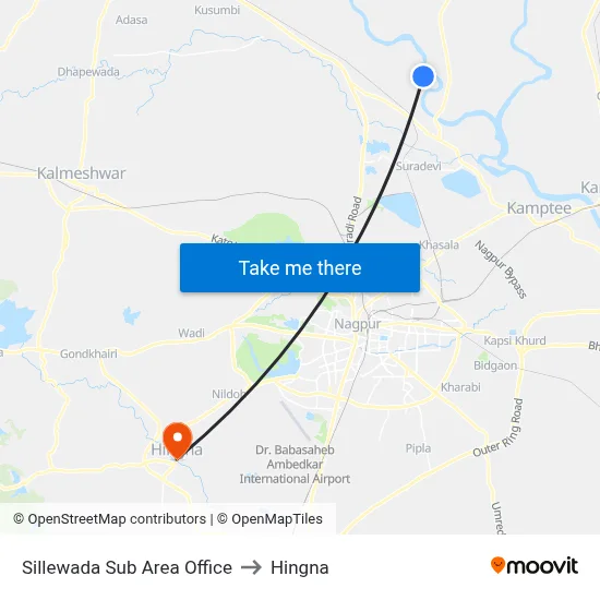 Sillewada Sub Area Office to Hingna map