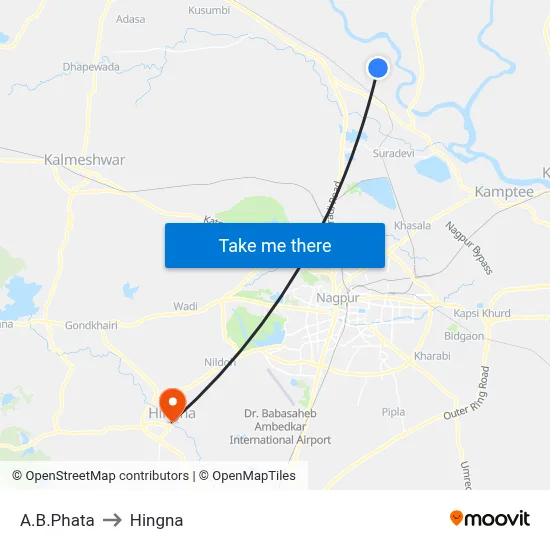 A.B.Phata to Hingna map