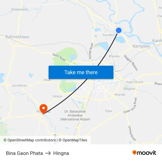 Bina Gaon Phata to Hingna map