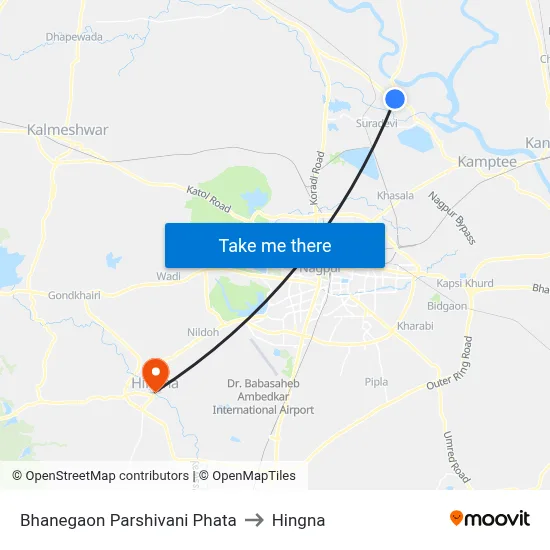 Bhanegaon Parshivani Phata to Hingna map