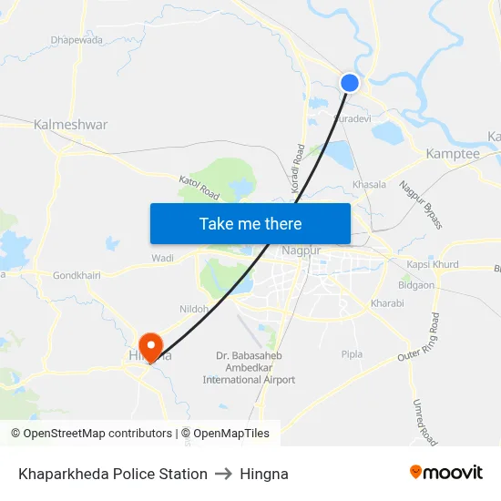 Khaparkheda Police Station to Hingna map
