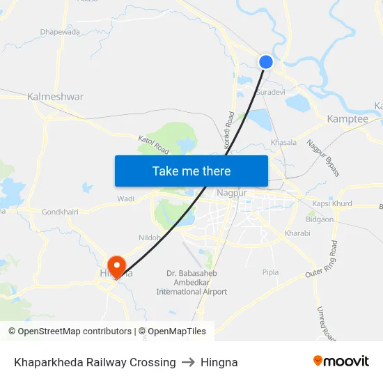 Khaparkheda Railway Crossing to Hingna map