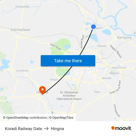 Koradi Railway Gate to Hingna map