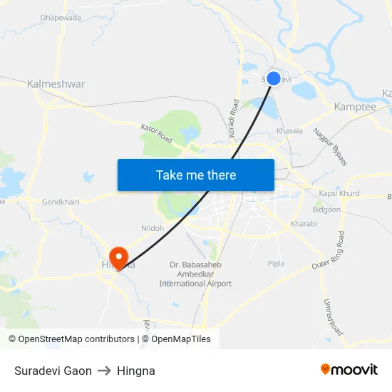 Suradevi Gaon to Hingna map