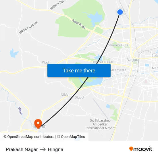 Prakash Nagar to Hingna map