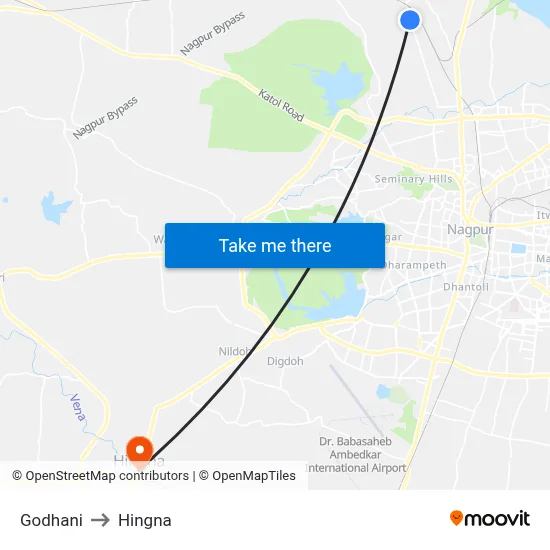 Godhani to Hingna map