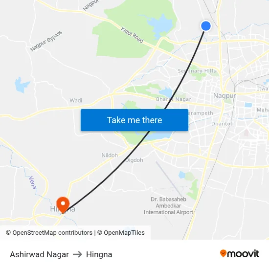 Ashirwad Nagar to Hingna map