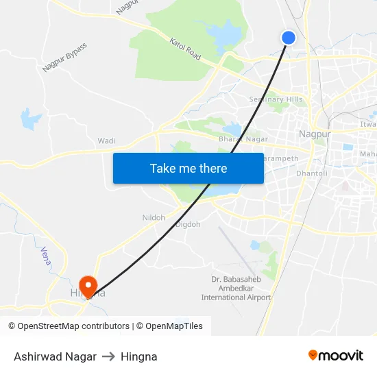 Ashirwad Nagar to Hingna map