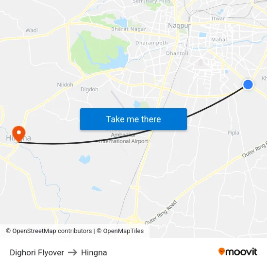 Dighori Flyover to Hingna map