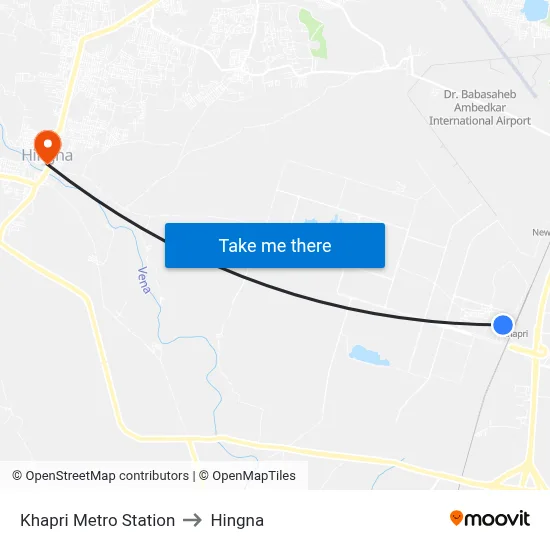 Khapri Metro Station to Hingna map