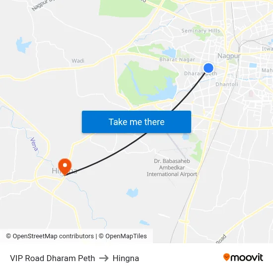 VIP Road Dharam Peth to Hingna map