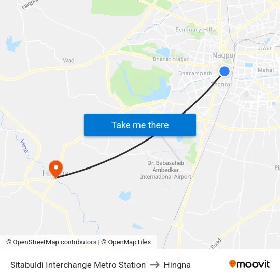 Sitabuldi Interchange Metro Station to Hingna map