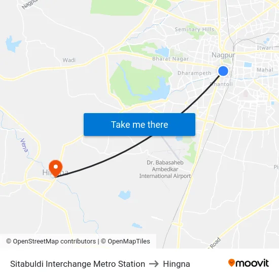 Sitabuldi Interchange Metro Station to Hingna map