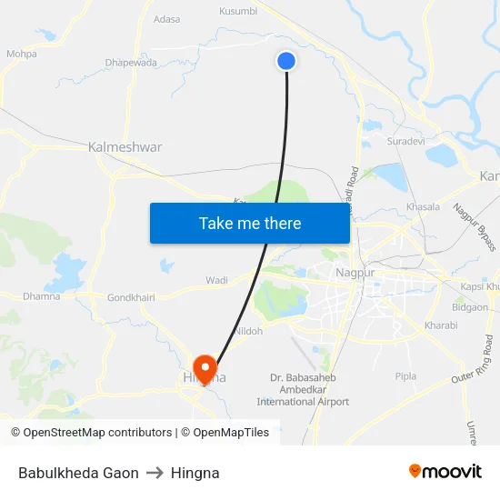 Babulkheda Gaon to Hingna map