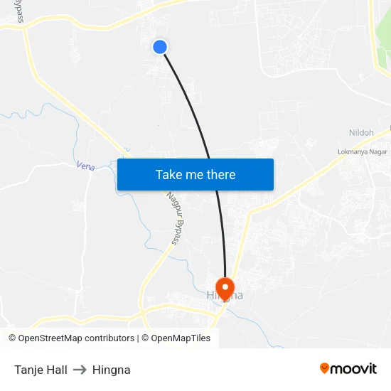 Tanje Hall to Hingna map