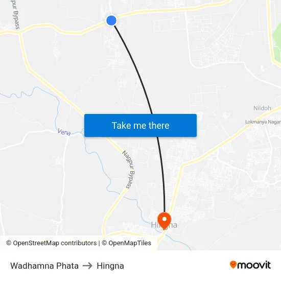 Wadhamna Phata to Hingna map