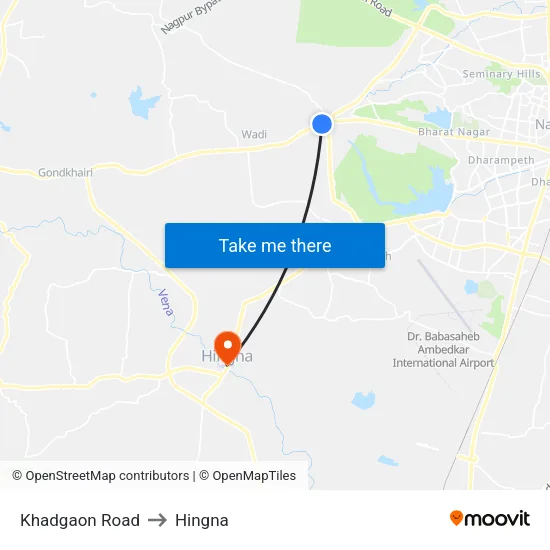 Khadgaon Road to Hingna map