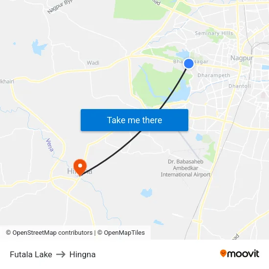 Futala Lake to Hingna map