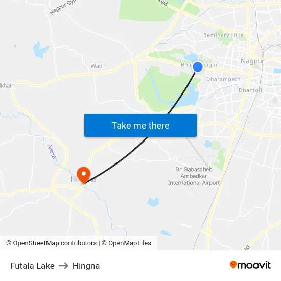Futala Lake to Hingna map