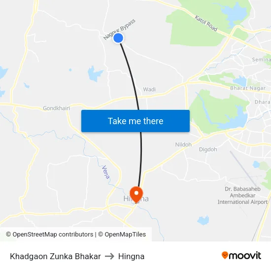 Khadgaon Zunka Bhakar to Hingna map