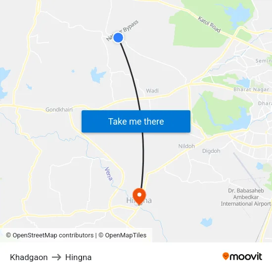 Khadgaon to Hingna map