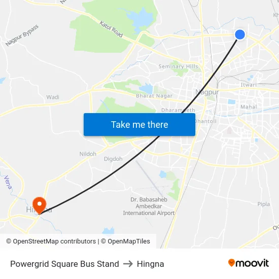 Powergrid Square Bus Stand to Hingna map